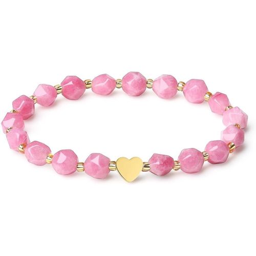 Eryi-Bracelet En Pierre Naturelle 8mm Cristaux Design C?ur Extensible Bracelet En Pierres Précieuses Facettées Semi-Précieuses Perles Dorées 18k Bijoux Pour Femme