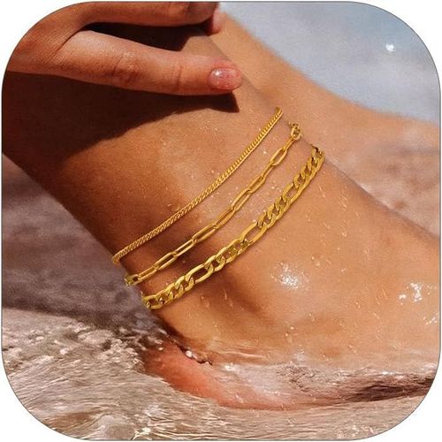Eryi-1/2/3pcs Bracelets Cheville Femme En Acier Inoxydable 316l/Plaqué Or 14k, Chaîne Trombone Élégante De 2/3/6mm, Longueur Ajustable 22+5cm, Style Bohème & Minimaliste