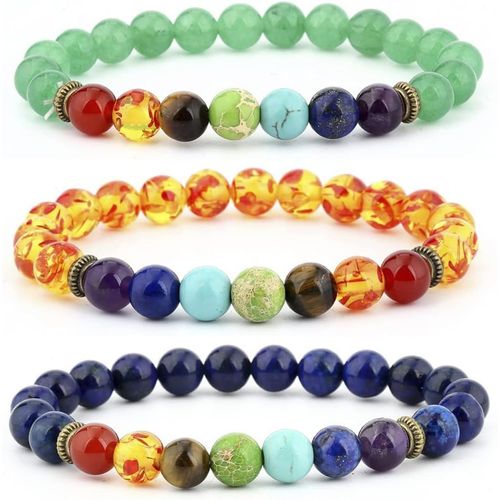 Eryi-Bracelet Chakra Pierres Naturelles, Perle Ronde Bijoux Élastique Pour Femme Et Homme