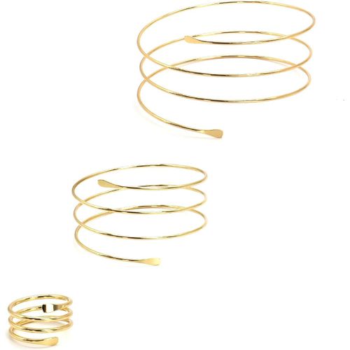 Eryi-Parures En Plaqué Or Pour Femmes Bracelet Ouvert En Plaqué Or Bracelet Manchette Boho Bracelet Articulé Déesse Grecque Costume Accessoires Set De Bijoux Cadeau