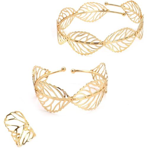 Eryi-Parures En Plaqué Or Pour Femmes Bracelet Ouvert En Plaqué Or Bracelet Manchette Boho Bracelet Articulé Déesse Grecque Costume Accessoires Set De Bijoux Cadeau