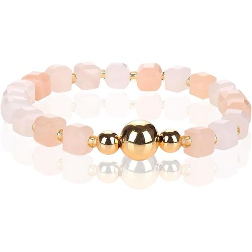 Eryi-Extensible Fait Main Avec Perles En Pierre Naturelle Véritable De 6mm Design Cubique Et Boule Dorée À L'or 18k, Bracelet De Perles En Pierre Précieuse Pour Femmes Et Hommes