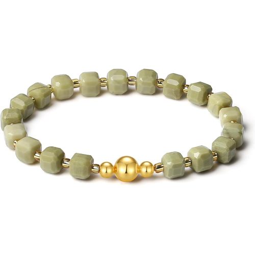 Eryi-Extensible Fait Main Avec Perles En Pierre Naturelle Véritable De 6mm Design Cubique Et Boule Dorée À L'or 18k, Bracelet De Perles En Pierre Précieuse Pour Femmes Et Hommes