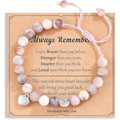 Eryi-Bracelet Zèbre Rose Pour Femme - Cadeau Inspirant Pour Les Meilleures Amies - Charmant Bracelet En Pierre Zèbre Rose Avec Pendentif En Forme De C?ur (Coffret Cadeau Exquis Et Carte De V?ux Inclu