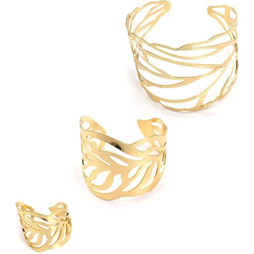 Eryi-Parures En Plaqué Or Pour Femmes Bracelet Ouvert En Plaqué Or Bracelet Manchette Boho Bracelet Articulé Déesse Grecque Costume Accessoires Set De Bijoux Cadeau