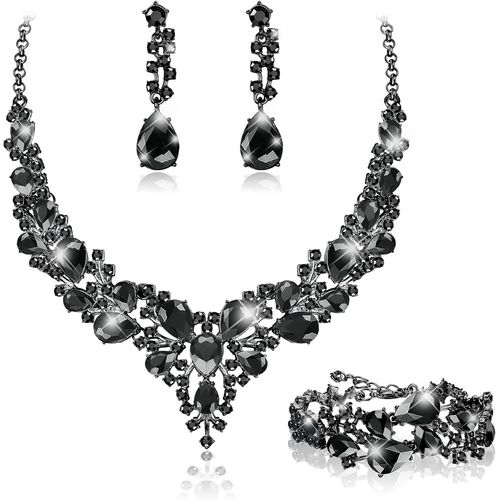 Eryi-Parure Mariage Bijoux Pour Femme Cristal Mariée Collier Vintage Strass Boucle D'oreille Et Bracelet Ensemble Mariage Fiançailles Mariée Demoiselle D'honneur Fantaisie Cadeau Bijoux