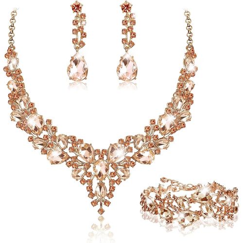 Eryi-Parure Mariage Bijoux Pour Femme Cristal Mariée Collier Vintage Strass Boucle D'oreille Et Bracelet Ensemble Mariage Fiançailles Mariée Demoiselle D'honneur Fantaisie Cadeau Bijoux