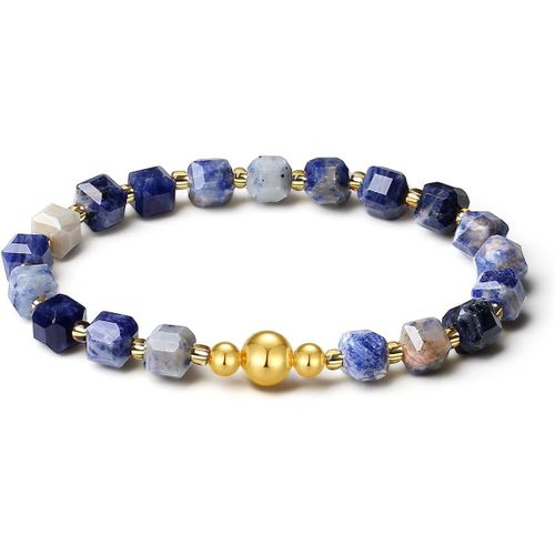 Eryi-Extensible Fait Main Avec Perles En Pierre Naturelle Véritable De 6mm Design Cubique Et Boule Dorée À L'or 18k, Bracelet De Perles En Pierre Précieuse Pour Femmes Et Hommes