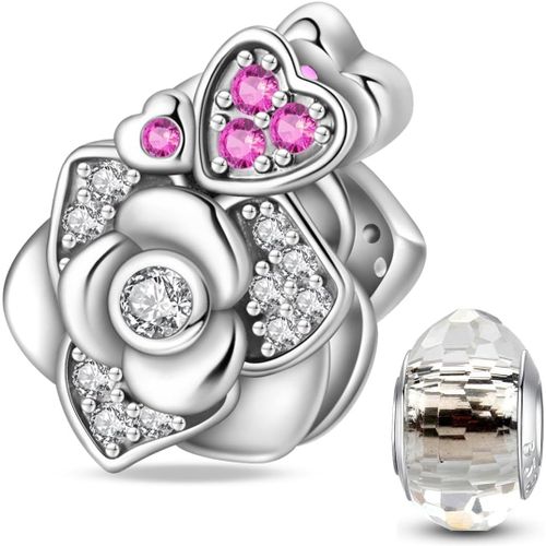 Eryi-Argent 925 Sterling Rose Fleur Charme Carte Tarot Pendentif Bead Charms Femme Pour Fit Pandora Bracelets Européens Colliers Bijoux Saint-Valentin Cadeau