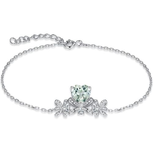 Eryi-1.6ct Coeur Papillon Noeud Bracelet Naturelle Verte Amethyste En Argent 925 Femme, Reglable Bracelet Chaine Fin Amour Love Pierre Fille, Mignon Ensemble Parure De Bijoux Cadeau Naissance