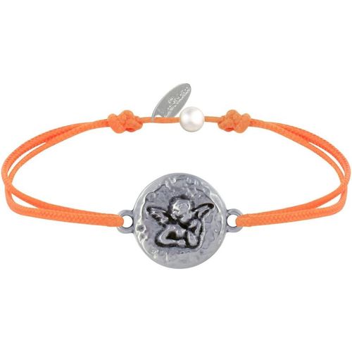 Eryi-- Bracelet Lien Médaille Ronde Martelée Laiton Argenté Ange Raphaël