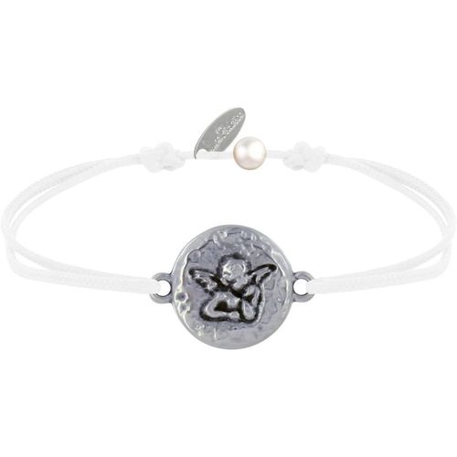 Eryi-- Bracelet Lien Médaille Ronde Martelée Laiton Argenté Ange Raphaël