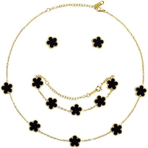 Eryi-Ensemble De Bijoux Trèfle À Quatre Feuilles Pour Femme Fille 18k Plaqué Or Acier Inoxydable Trèfle À Quatre Feuilles Collier Boucles D'oreilles Bracelet Set Délicat Réglable Cadeau