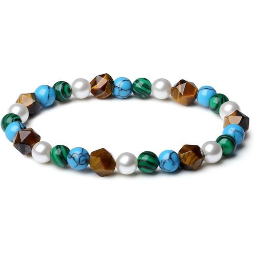Eryi-Bracelet Extensible Fait Main Pour Femmes En Pierres Naturelles Et Précieuses 8mm Perle De Nacre Malachite Turquoise Bijoux Facettés En Véritables Pierres Semi-Précieuses