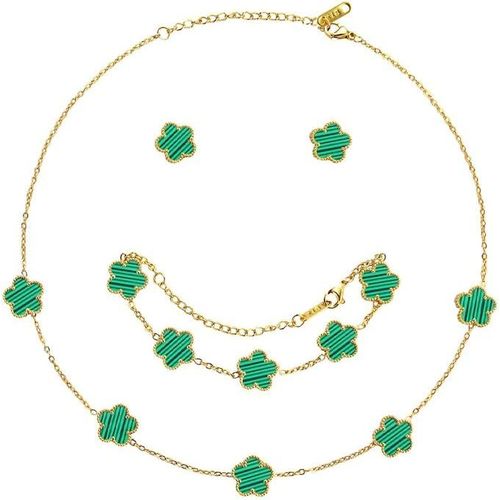 Eryi-Ensemble De Bijoux Trèfle À Quatre Feuilles Pour Femme Fille 18k Plaqué Or Acier Inoxydable Trèfle À Quatre Feuilles Collier Boucles D'oreilles Bracelet Set Délicat Réglable Cadeau