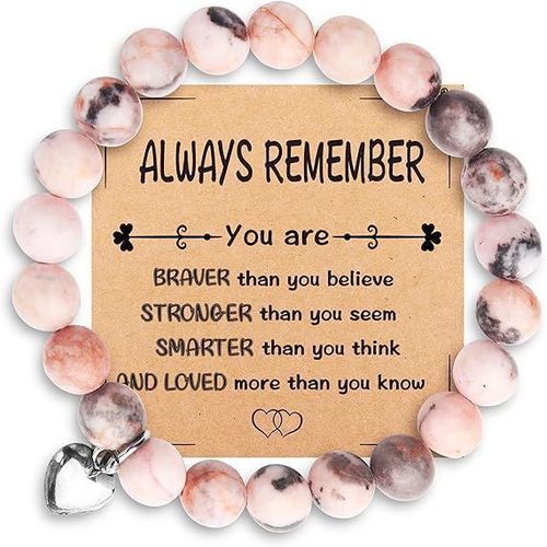 Eryi-Bracelets Féminins Bracelet Zebra Rose Gifts Inspirational Pour Girl Charming Pink Zebra Stone Bracelet Avec Un Pendentif Cardiaque Contient Une Boîte Cadeau Exquise Et Une Carte De Voeux