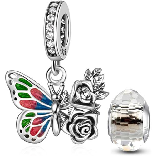 Eryi-Argent 925 Sterling Rose Fleur Charme Carte Tarot Pendentif Bead Charms Femme Pour Fit Pandora Bracelets Européens Colliers Bijoux Saint-Valentin Cadeau