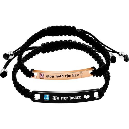 Eryi-Ensemble Assorti Pour Elle Et Lui - En Titane Et Acier Inoxydable - Fait À La Main - Corde Tressée - Bracelets Pour Elle Et Lui