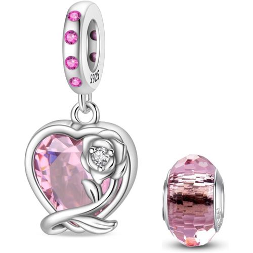 Eryi-Argent 925 Sterling Rose Fleur Charme Carte Tarot Pendentif Bead Charms Femme Pour Fit Pandora Bracelets Européens Colliers Bijoux Saint-Valentin Cadeau
