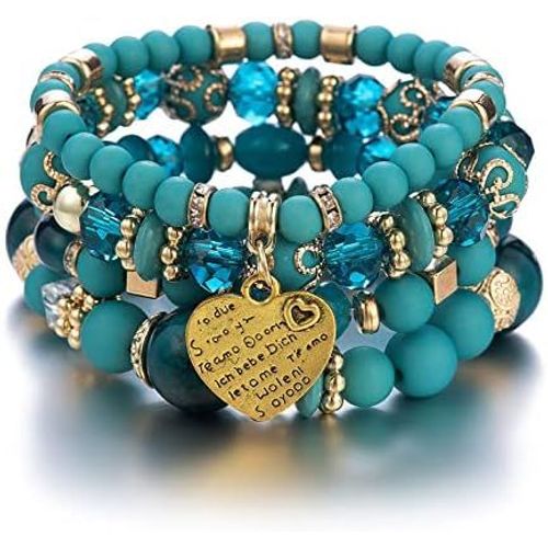 Eryi-Bracelets Bohémiens En Perles Extensibles Pour Femmes Et Filles Bracelets En Cristal C?ur Bijoux Fantaisie Avec Perles
