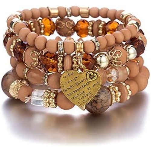 Eryi-Bracelets Bohémiens En Perles Extensibles Pour Femmes Et Filles Bracelets En Cristal C?ur Bijoux Fantaisie Avec Perles