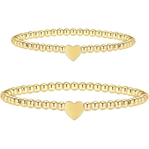 Eryi-2 Pièces Bracelet Femme, Coeur Bracelet Inoxydable, Bijoux Femme Avec Pendentifs C?ur, Cadeau Femme Bracelet Elastique Délicat Et Extensible, Bracelet Personnalisé Cadeau Pour Fille