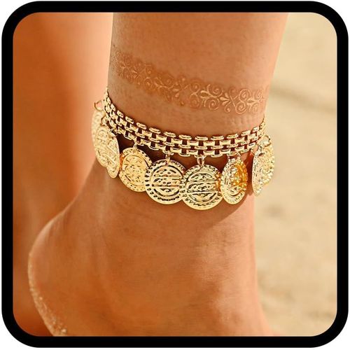 Eryi-Bracelet De Cheville Boho Avec Pendentif Doré Chaîne De Pied De Plage Pour Femmes Et Filles