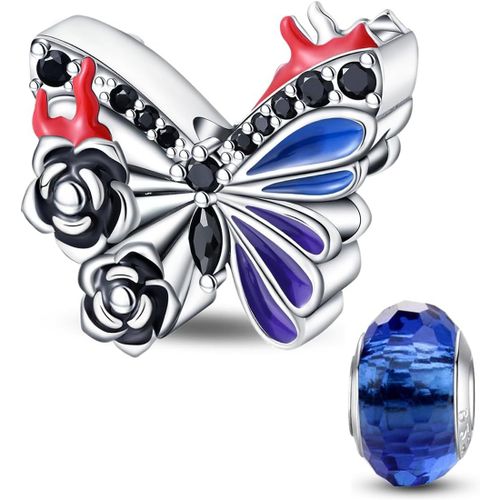 Eryi-Argent 925 Sterling Rose Fleur Charme Carte Tarot Pendentif Bead Charms Femme Pour Fit Pandora Bracelets Européens Colliers Bijoux Saint-Valentin Cadeau