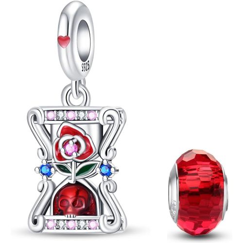 Eryi-Argent 925 Sterling Rose Fleur Charme Carte Tarot Pendentif Bead Charms Femme Pour Fit Pandora Bracelets Européens Colliers Bijoux Saint-Valentin Cadeau