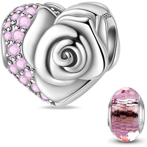 Eryi-Argent 925 Sterling Rose Fleur Charme Carte Tarot Pendentif Bead Charms Femme Pour Fit Pandora Bracelets Européens Colliers Bijoux Saint-Valentin Cadeau