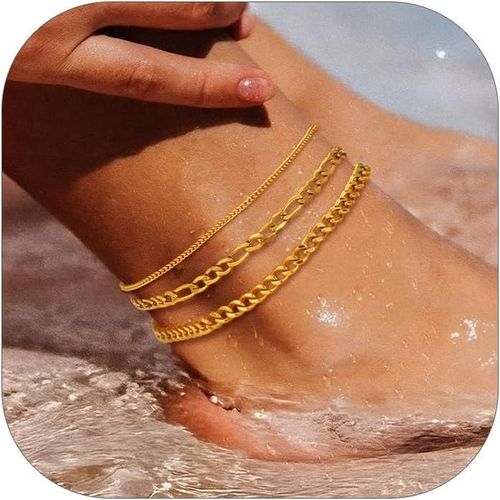 Eryi-1/2/3pcs Bracelets Cheville Femme En Acier Inoxydable 316l/Plaqué Or 14k, Chaîne Trombone Élégante De 2/3/6mm, Longueur Ajustable 22+5cm, Style Bohème & Minimaliste