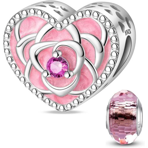Eryi-Argent 925 Sterling Rose Fleur Charme Carte Tarot Pendentif Bead Charms Femme Pour Fit Pandora Bracelets Européens Colliers Bijoux Saint-Valentin Cadeau