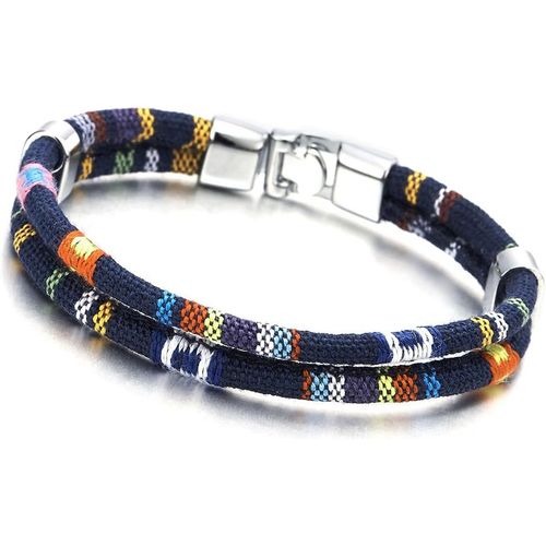 Eryi-Deux Brins Bleu Marin Tribal Tibétaine Fait Main - Coton Bracelet En Homme Femme Garçons - Envelopper Bracelet