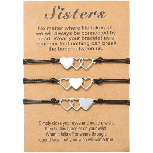Eryi-3pcs Simple Black Sister Bracelets Heart Wax Line Bracelet Tressé Meilleur Ami Accessoires De Main Pour Femmes Et Filles