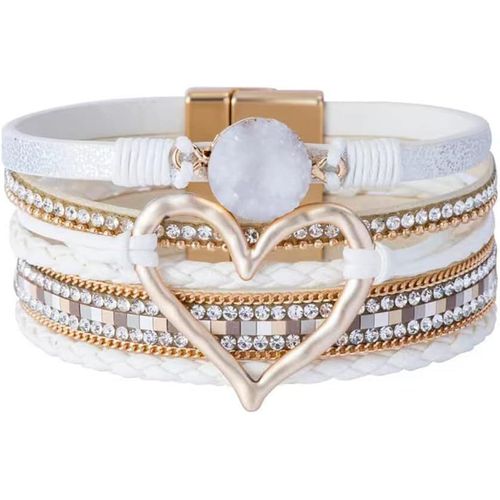 Eryi-Bracelet Pour Femme En Cuir Rétro Mode Poignet En Acier Maille Fermoir Magnétique Arbre De Vie Tressé Cuir Bracelet
