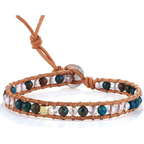 Eryi-Bracelet Tour De Turquoise Perles Bracelets En Cuir Naturel Réglables Bracelets Rang De Perle Cristal