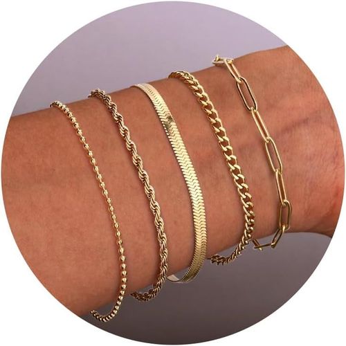 Eryi-5 Pcs Bracelet Femme Argent Or Réglable Acier Inoxydable Bracelets Empilable Bracelet Argent Or Femme File Bijoux Pour Femme