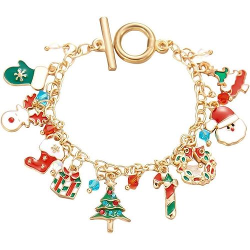 Eryi-Bracelet Femme Noël Jingle Pendentif Bracelet Christmas Tree Bracelets Festif Bijoux Pour Festif Femmes Filles Enfants Cadeau