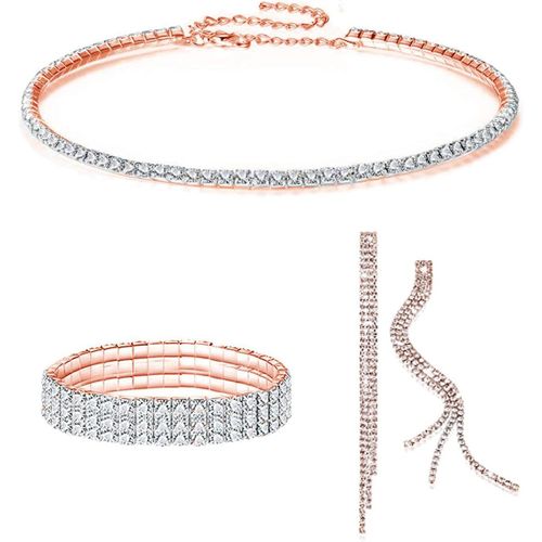 Eryi-Ensembles De Bijoux De Mariage Pour Femme Strass Collier Bracelet Pendentif Boucles D'oreilles Prom Fiançailles Faire La Fête Parure Bijoux