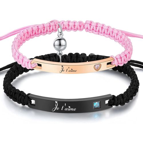 Eryi-Personnaliser Bracelet Manchette Bracelet Sa Corde À La Main Tressée Id Nom Correspondant Couples Bracelets Pour Amoureux Gravure Personnalisée