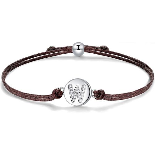 Eryi-Initial Lettre A-Z Corde Bracelet, Bracelets En Argent Sterling 925 Avec Zircones, Bracelets Tressés Réglables 24cm Amour Amitié Cadeau