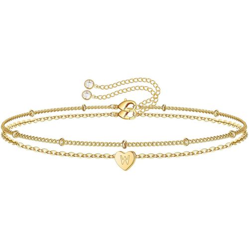 Eryi-Bracelet En Or Pour Femme, Bracelet À Breloques Multicouche Plaqué Lettres De A À Z, Bracelet En Forme De C?ur, Or Lettre Pour Fille Femme, Idee Cadeau Anniversaire, Fête Des Mères, Saint Valent