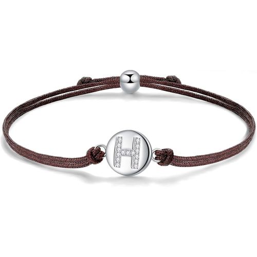 Eryi-Initial Lettre A-Z Corde Bracelet, Bracelets En Argent Sterling 925 Avec Zircones, Bracelets Tressés Réglables 24cm Amour Amitié Cadeau