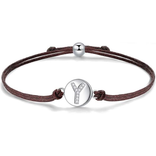 Eryi-Initial Lettre A-Z Corde Bracelet, Bracelets En Argent Sterling 925 Avec Zircones, Bracelets Tressés Réglables 24cm Amour Amitié Cadeau