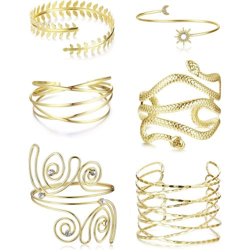 Eryi-Lot De 6 Bracelets Bras Pour Femme Et Fille | Ouvert Bohème Bracelet Manchette Bras Ensemble | Minimaliste Bracelets De Manchette Réglables Pour Accessoires D'halloween