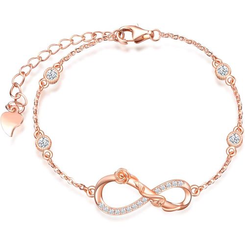 Eryi-Ensembles De Bijoux En Argent 925, Collier Boucles D'oreilles Et Bracelet Pour Femme, Bijoux Symbole De L'infini Et Rose Élégante, Zircon, Or Rose, Cadeau D'anniversaire Et De Noël
