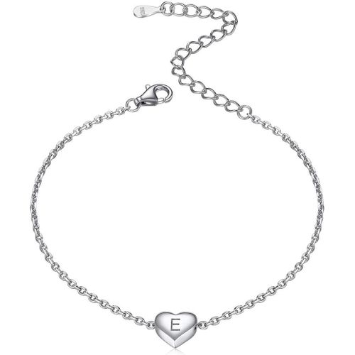 Eryi-Bracelets Chaîne Femme Argent Avec Charm Coeur Gravé Initiale A-Z Lettres-Bijoux Femmes Élégants-Gourmette Ajustable 16 À 21 Cm-Cadeau Femme Pour Anniversaire De Maman Fille