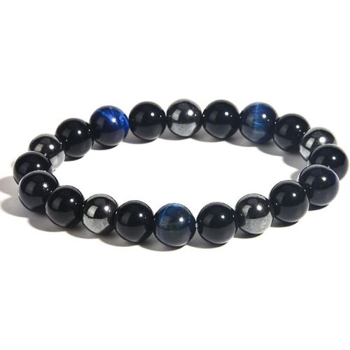 Eryi-Bracelet Triple Protection En Obsidienne, Hématite Et Oeil De Tigre - Pierre Naturelle - Cadeaux Pour Hommes Et Femmes - Porte-Bonheur Et Prospérité (8mm)
