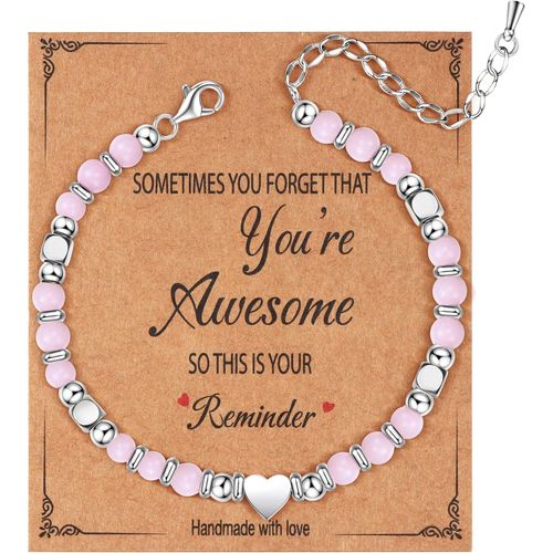 Eryi-Bracelet Femme Cadeau Pierre Naturelle Bracelet Acier Inoxydable Et Argent 925 Bracelets A C?ur Cadeaux Amie Maman S?ur Ado