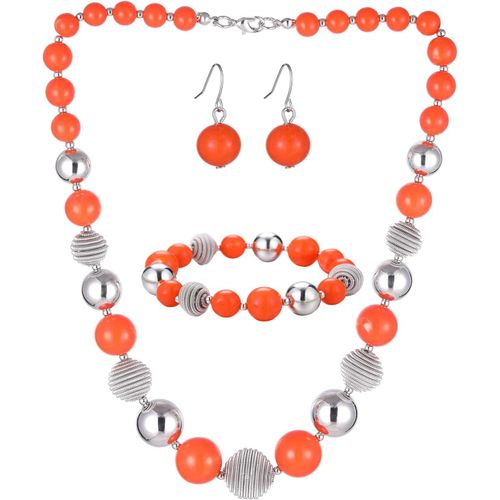 Eryi-3 Pcs Parure De Bijoux Collier De Perles Grosses Bracelet Et Boucles D'oreilles Cadeau D'anniversaire Pour Femme